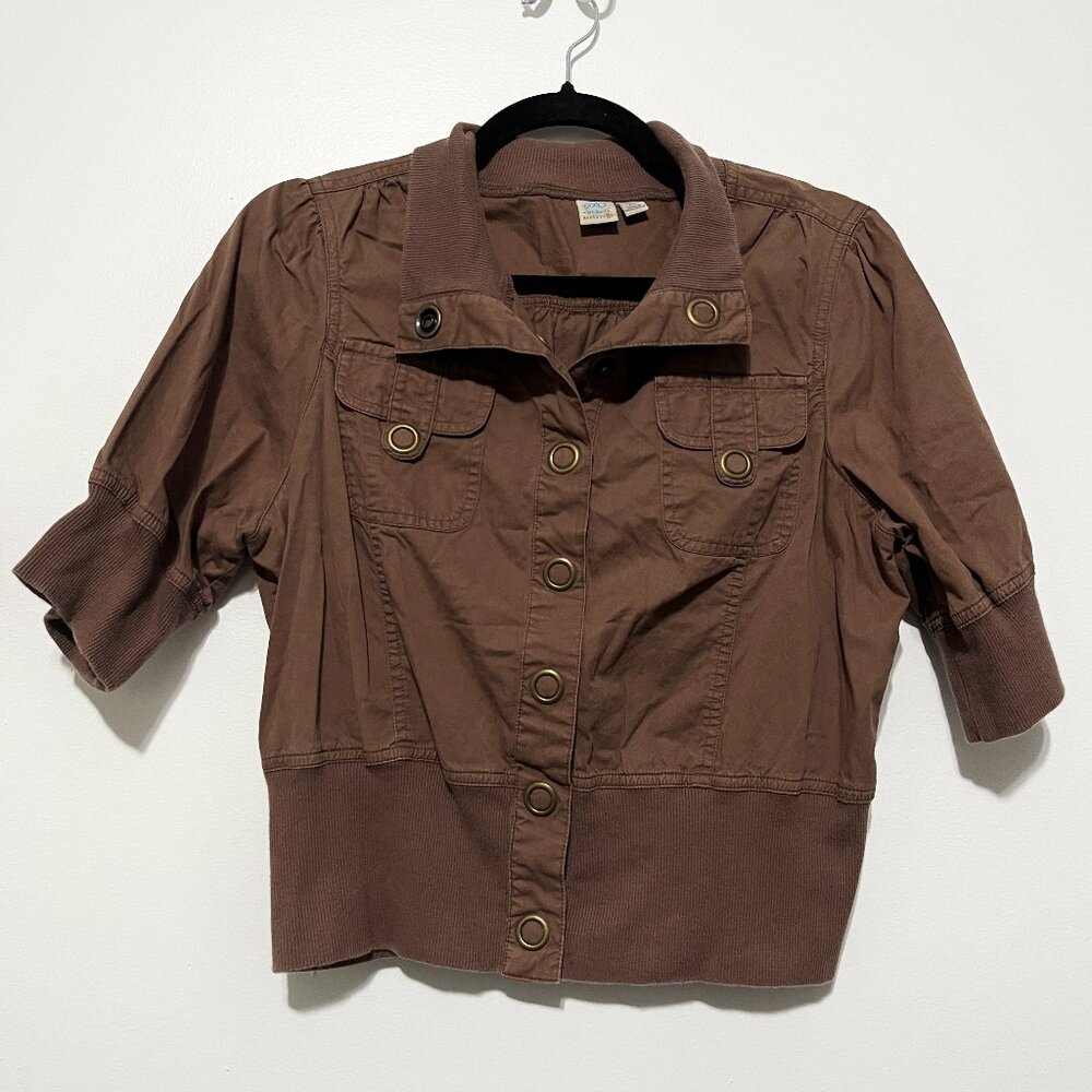 SO Juniors Y2K Cropped Short Sleeve Jacket XL Brown Utility Indie Urban 2000s